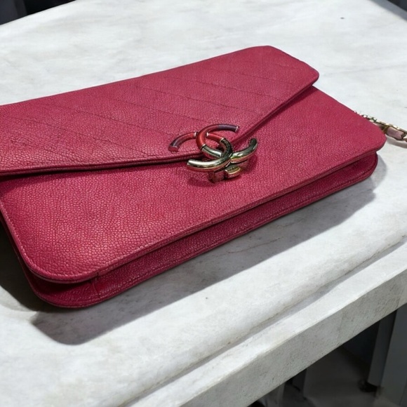 CHANEL Hot Pink/Gradient Straps Caviar Thread Around Flap Bag - Picture 6 of 14